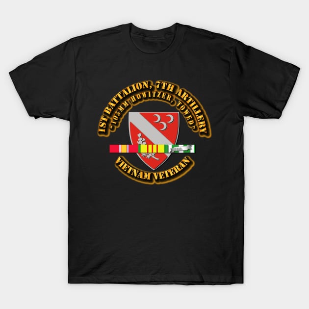 1st Battalion, 7th Artillery (105mm Howitzer, Towed) with SVC Ribbon T-Shirt by twix123844